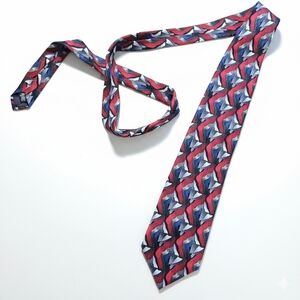 J. Garcia 59x3.5" Tie Vintage 100% Silk Red Grey Abstract Necktie Handhold 90s